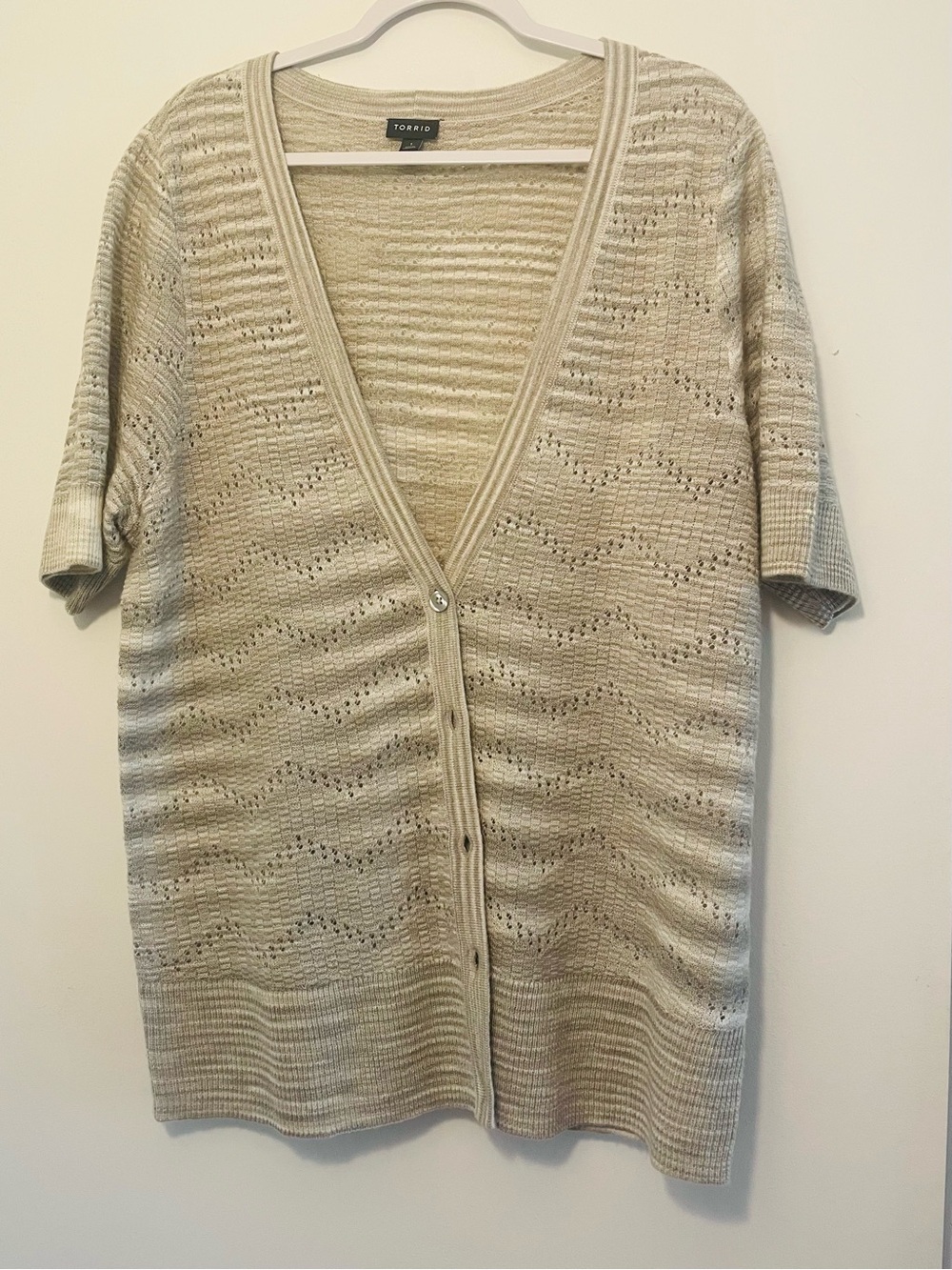 torrid Cream Open-Weave Short Sleeve Button Cardigan